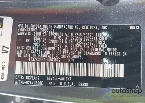 2014 Toyota Venza Limited V6 z USA, uszkodzony, nr VIN 4T3ZK3BB1EU063872